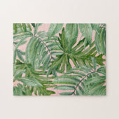 Puzzle Simple moderne Pink Palm Leaf Tropical Floral (Horizontal)