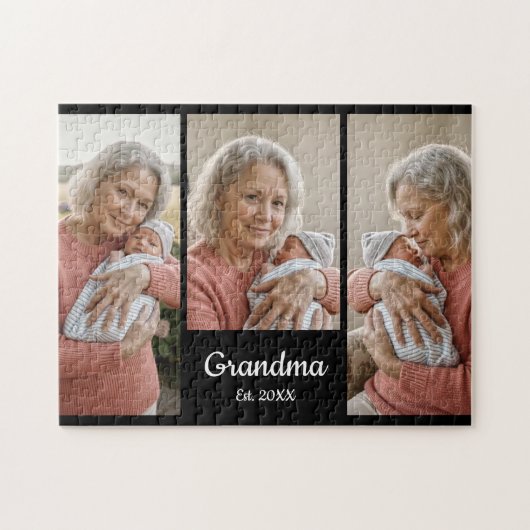Puzzle  Simple Script Grandma Year Est. 3 Photo Acrylic (Horizontal)