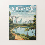 Puzzle Singapore Gardens By The Bay Travel Art Vintage<br><div class="desc">Modèle de voyage vectoriel rétro de Singapour. Marina Bay est un quartier haut de gamme de gratte-ciel,  d'hôtels chics et de centres commerciaux de luxe. Elle est connue pour la grande roue Singapore Flyer Ferris et les conservatoires de fleurs et les superarbres colorés des jardins de la baie.</div>