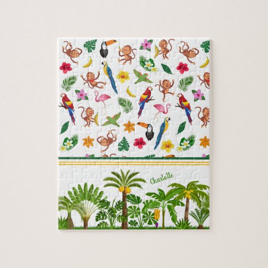 Puzzle Singes mignons et bananes en Motif de la jungle (Vertical)