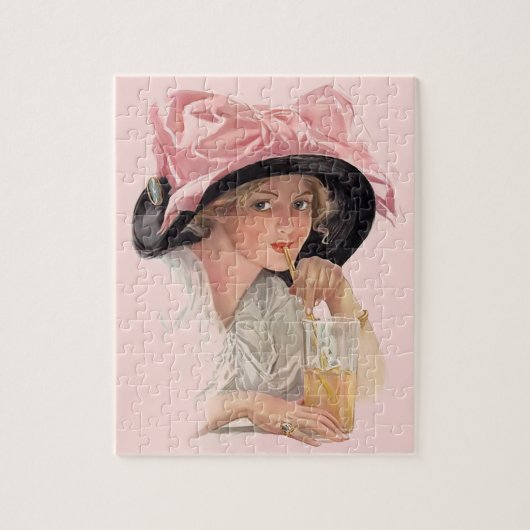 Puzzle Sipping Soda Girl in Casquette (Vertical)