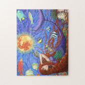 Puzzle Sirène à tête rouge en Corse avec lune et poisson (Vertical)