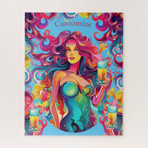 Puzzle Sirène Arc-En-Ciel Avec Cocktail