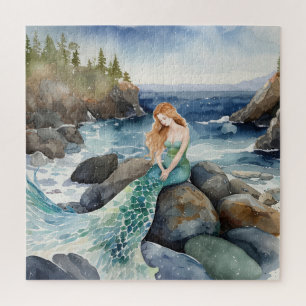 Puzzle Sirène D'Aquarelle Sur Les Rochers Océaniques