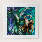 Puzzle Sirène en verre tendu admirant une fleur (Horizontal)