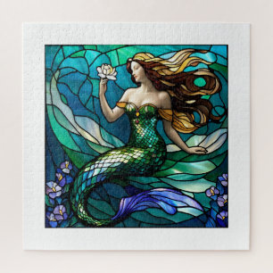 Puzzle Sirène en verre tendu admirant une fleur