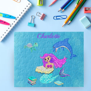 Puzzle Sirène Étincelante Lisant des Livres Personnalisés