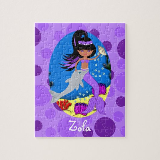 Puzzle Sirène pourpre dans l'océan avec un dauphin (Vertical)