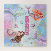 Puzzle Sirènes Paillettes Rose Violet Ajouter Nom (Horizontal)
