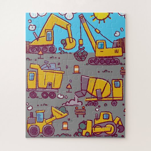 Puzzle Site de construction pour enfants et véhicules (Vertical)