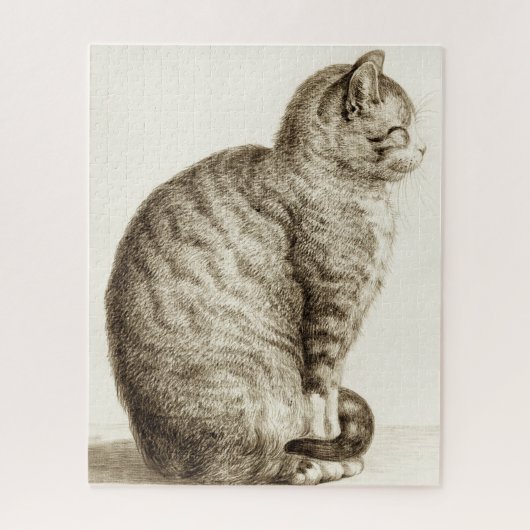 Puzzle Sitting cat black and white pencil drawing (Vertical)