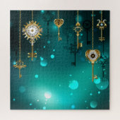 Puzzle Skeleton Keys on Green Background (Horizontal)