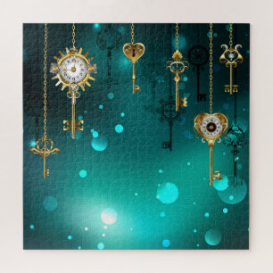 Puzzle Skeleton Keys on Green Background