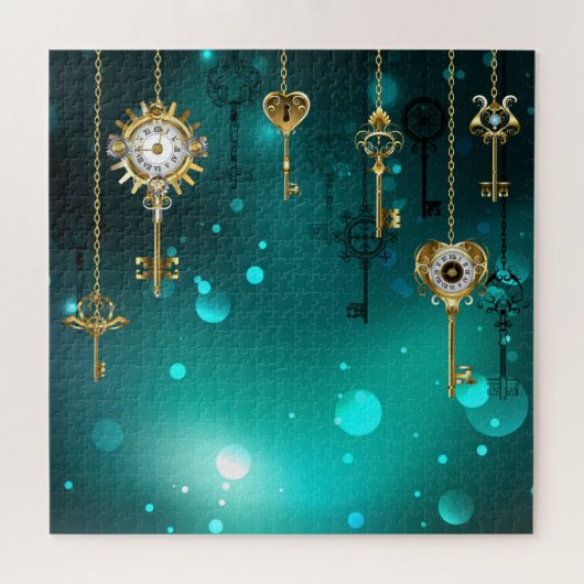 Puzzle Skeleton Keys on Green Background (Horizontal)