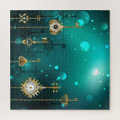 Puzzle Skeleton Keys on Green Background (Vertical)