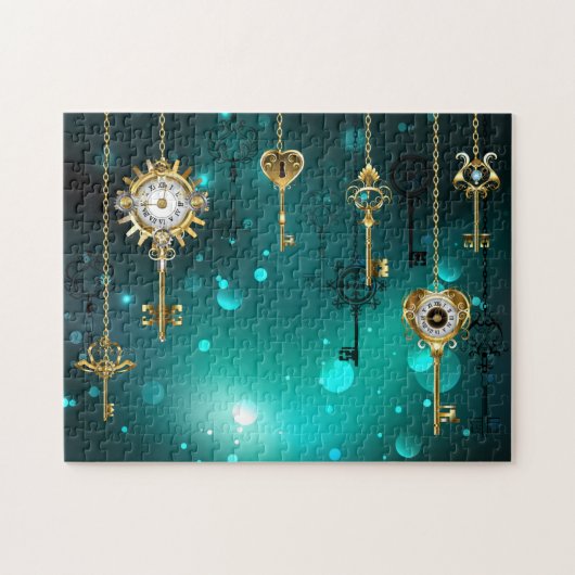 Puzzle Skeleton Keys on Green Background (Horizontal)