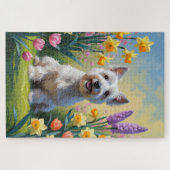 Puzzle Skye Terrier Chien Fleurs de printemps Peinture (Horizontal)