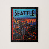Puzzle Skyline de nuit de Seattle (Vertical)