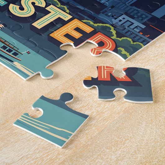 Puzzle Skyline Rochester dynamique au coucher du soleil (Côté)