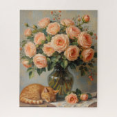 Puzzle Sleeping Cat and Roses (Vertical)