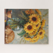 Puzzle Sleeping Cat and Sunflowers (Horizontal)