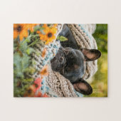 Puzzle Sleeping Frenchie In Flower Meadow (Horizontal)