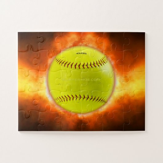 Puzzle SlipperyJoe's softball on fire flames fireball ras (Horizontal)