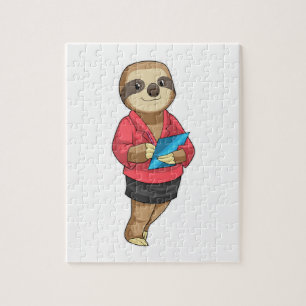 Puzzle Sloth en tant que secrétaire avec Bloc-notes