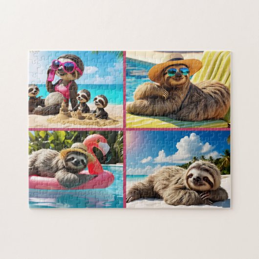 Puzzle Sloth Pool Party Collage Funny Relaxation Plage (Horizontal)