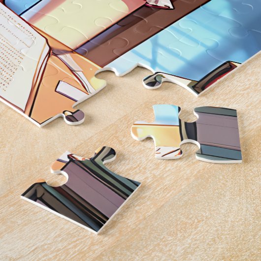 Puzzle Smart Anime Girl in Library Reading Books (Côté)