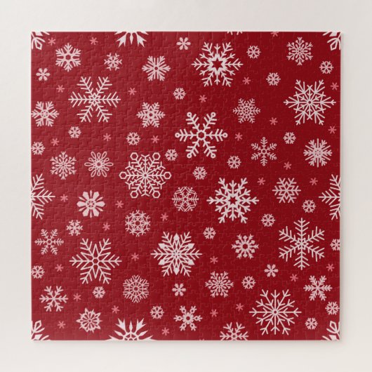 Puzzle Snowflakes, décoration rouge, motif de Noël. (Horizontal)