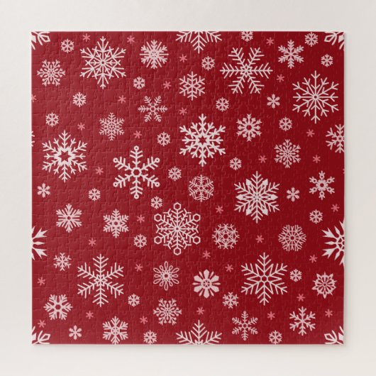 Puzzle Snowflakes, décoration rouge, motif de Noël. (Vertical)