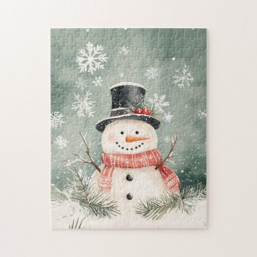 Puzzle Snowman Snowflakes Spruce Sprigs (Vertical)