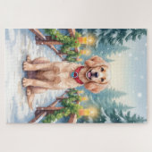 Puzzle Snowy Bridge Boykin Spaniel Christmas Art (Horizontal)