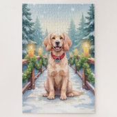 Puzzle Snowy Bridge Boykin Spaniel Christmas Art (Vertical)