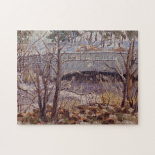 Puzzle Snowy Scene of Bridge in Forest Park St Louis