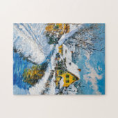 Puzzle Snowy Village with Stream and Trees Fantasy Painti (Horizontal)