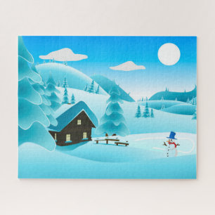 Puzzle Snowy Winter Cabine et mignon Snowman Festive