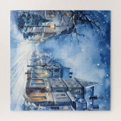 Puzzle Snowy Winter Wonderland Navy et White (Horizontal)