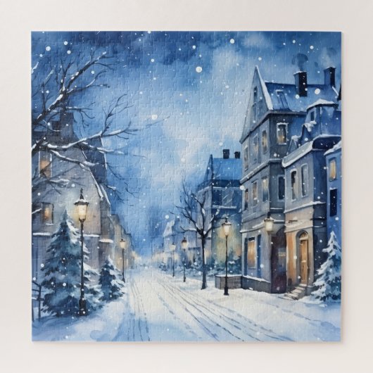 Puzzle Snowy Winter Wonderland Navy et White (Vertical)