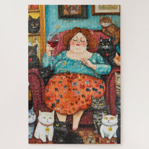 Puzzle Soirée cosy avec dame sans chats
