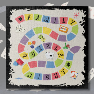 Puzzle Soirée de jeu de famille colorée rétro
