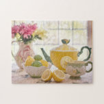 Puzzle Soirée Rustique<br><div class="desc">Tea party nature toujours avec des fleurs sauvages dans la cruche en céramique, set de thé en céramique avec citrons et citrons sur la table avec la lumière en streaming depuis la fenêtre arrière - plan.</div>