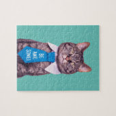 Puzzle "SOIS INCROYABLE !" Chat en Cravate Bleue, Turquoi (Horizontal)