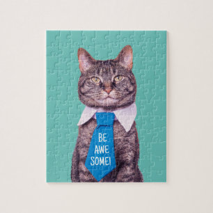 Puzzle "SOIS INCROYABLE !" Chat en Cravate Bleue, Turquoi
