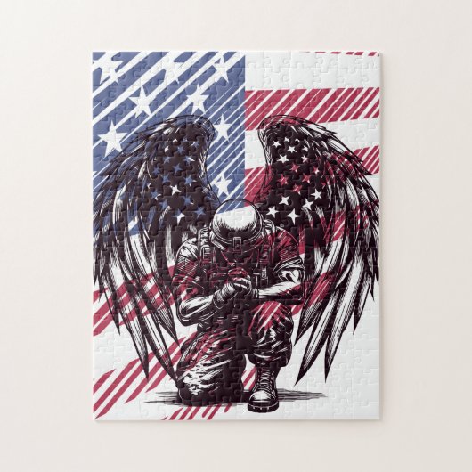 Puzzle Soldat Angel prier American USA Flag Art (Vertical)