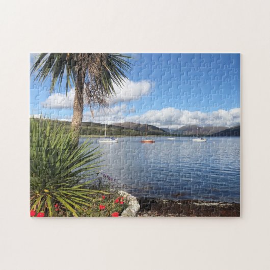 Puzzle Soleil en Ecosse. Baie avec palmiers et yachts (Horizontal)