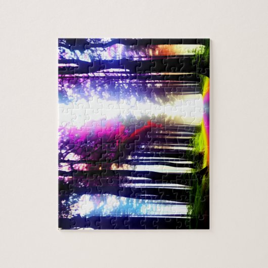 Puzzle Soleil et arcs-en-ciel dans la forêt de Silhouette (Vertical)