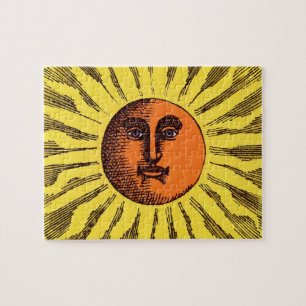 Puzzle Soleil Hippie Heureux Souriant Jaune Céleste Vinta