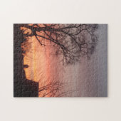 Puzzle soleil rouge ciel noir silhouettes arbres (Horizontal)